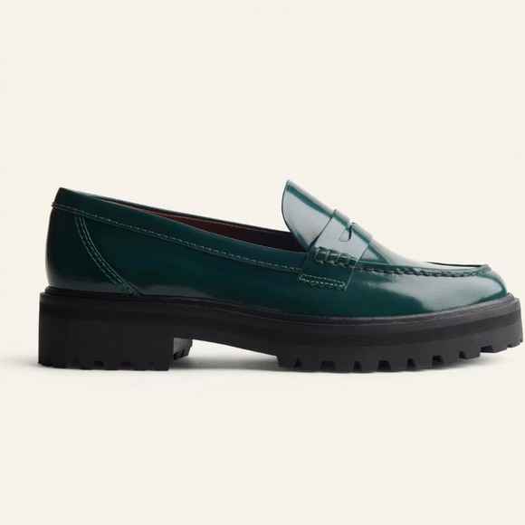 Reformation Agathea Chunky Loafers Deep Forest Green Size 7 Lug Sole Flats - Picture 8 of 8